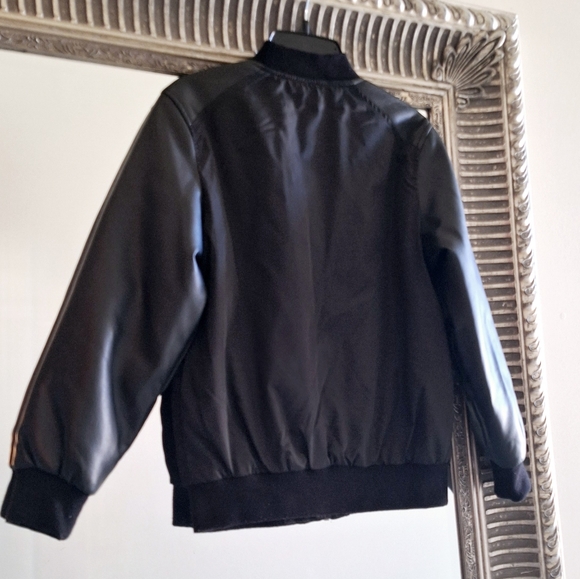 Zara Boys Black Faux Leather Sleeves Bomber Jacket Sz 10 Org $45 - Picture 4 of 11